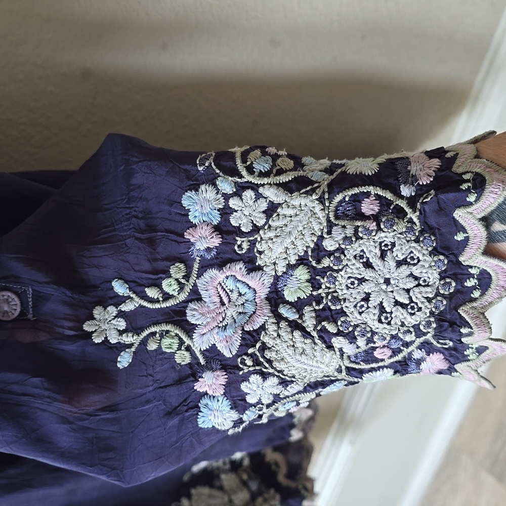 Johnny Was Navy Tunic with Pastel Floral Embroidery - Picture 6 of 11